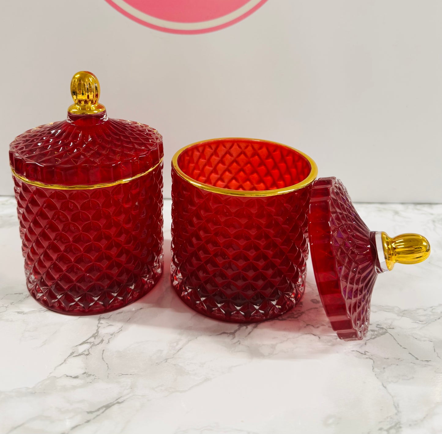Red Glass Lidded Candle